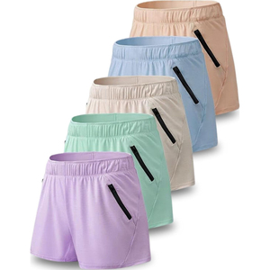 Femmes taille haute poche zippée vêtements athlétiques actifs pêche/micro rose/bleu/aqua short de sport ensemble de salon décontracté short chaud - Product Image 1