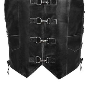 Nueva llegada de invierno de moda de los hombres Chaleco de cuero de color sólido estilo de la calle a prueba de viento cuerno botón cierre liso teñido servicio OEM - Product Image 5