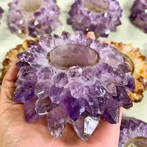 BOUGEOIRS EN CRISTAL AMETHYSTE ET POINT CITRINE