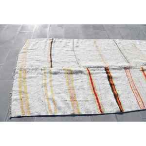 พรมวินเทจ ขนาด 4.7x11.4 ฟุต พรมตุรกี พรมขนสัตว์ลายทางสีขาวส้ม - Product Image 5