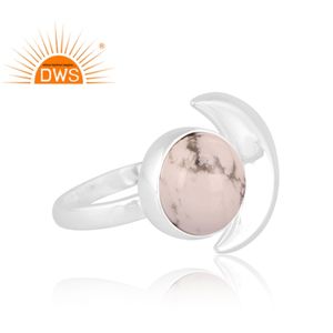Anillo ajustable de diseño de media luna con piedras preciosas de howlita Natural de plata de ley fina superventas, joyería personalizada para mujer - Product Image 2