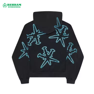 80% coton 20% polyester épaule tombante pull à capuche séchage rapide surdimensionné pierre lavé strass travail et sweat à capuche brodé - Product Image 6