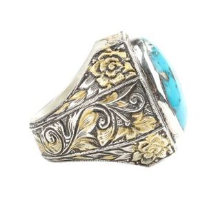 Anillo de Plata de Ley 925 para Hombre, Hecho a Mano, con Piedra de Turquesa Genuina, Diseño de Pluma, Bañado en Rodio, Joyería para Uso Diario - Product Image 2