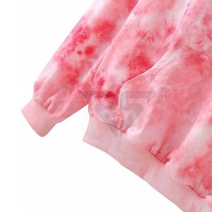 Trending Pink Color Street Wear Drop Shoulder Length Tie Dye Hoodie Mujer Manga larga con bolsillo de canguro Sudaderas con capucha para mujer - Product Image 3