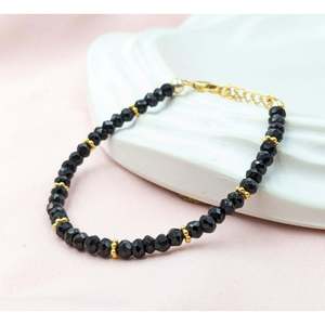 Black Spinel Beaded Bracelet Gold Plated 18K Filled <b>Charm</b> <b>Bangles</b> Ball Star Shape Religious Style Perfect Gift Pearl Main Stone - Product Image 2