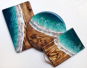 Posavasos de madera maciza grabados estilo océano resina bambú madera para playa boda favores regalos personalizados para invitados - Product Image 5