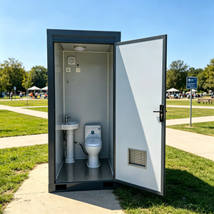 Toilettes mobiles VIP à structure en acier galvanisé, cadre en tube carré, cuvette en céramique, lavabo sur pied, robustes pour chantier - Product Image 1