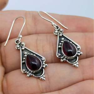 Handmade 925 Sterling <b>Silver</b> Women's <b>Earrings</b> Natural Garnet Pear & Water Drop Shape Elegant <b>Dangle</b> Drop Design-Perfect Gift - Product Image 1