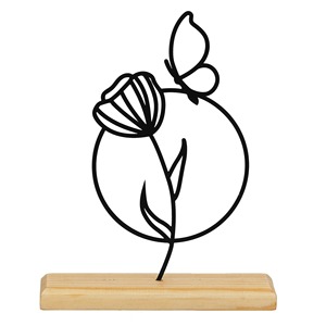 Jolie sculpture de fleurs en métal noir avec base en bois Un décor de table moderne parfait ajoute un charme artistique élégant à n'importe quelle pièce - Product Image 1