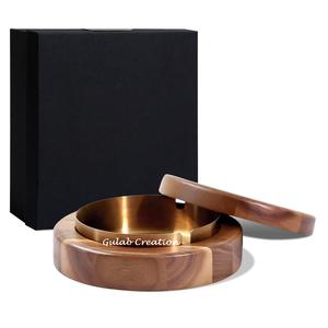 Handcrafted Acacia Wood Cigar <b>Ashtray</b> with Lid and Removable Copper Bowl Rustic Round Smoking Accessory for Home, Lounge,Gifting - Product Image 2