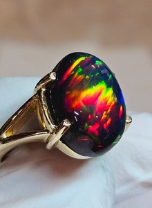 Ethiopian Natural Black <b>Opal</b> Engagement <b>Ring</b> 14k <b>Gold</b> Plated 925 Sterling Silver Vintage Prong Setting Third Party Fine <b>Ring</b> - Product Image 6