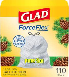 Sacs poubelle de cuisine en plastique biodégradable Glad ForceFlex, haute résistance, 13 gallons, Pine-Sol Original, 110 unités - Product Image 6