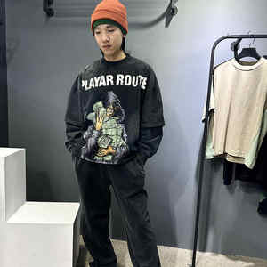 Sudadera de cuello redondo extragrande de manga larga 100% algodón para hombre, de punto liso, lavado ácido, de secado rápido, para fitness, con estampado de logotipo personalizado, de alta calidad. - Product Image 6