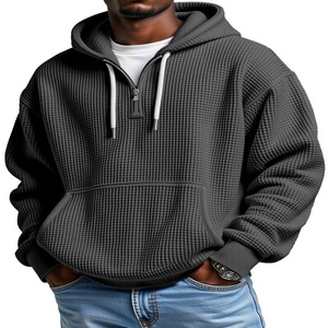 Sweat à capuche en coton gaufré 100% de qualité supérieure - Sweat à capuche texturé à fermeture éclair sur le devant pour homme - Sweat à capuche uni de style streetwear - Product Image 6