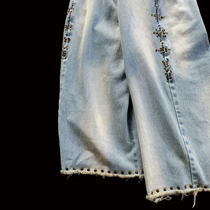 Fabricant sur mesure Pantalon en jean ample taille haute décontracté Fabricants sur mesure Jeans pour hommes avec strass et rivets - Product Image 4