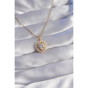 Collana con Design a cuore in pietra zircone Color oro con catena in acciaio