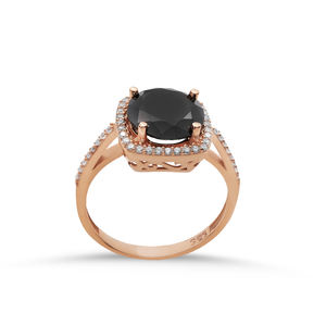 Bague en argent sterling 925 plaqué rhodium, fabrication artisanale turque, avec pierre en oxyde de zirconium noir en forme de cluster, pour mariage - Product Image 3