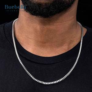 Hot Sale 925 Silver 14K White Gold Plated 3mm Square Box <b>Chain</b> for Men Premium <b>Necklaces</b> - Product Image 1