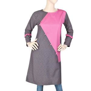 Kurti en coton pour femmes - Gris foncé et rose - Product Image 2