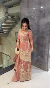 Nouvel arrivage de bloc de main complet spécial mariée imprimé sur toute la séquence travail O cou à manches longues pakistanais Sharara Salwar Kameez - Product Image 2