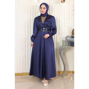 ชุดราตรีผ้าซาตินสีครามทรงบอลกาวน์ประดับด้วยหิน ไซส์ XS ยาวกรอมพื้น สไตล์งานเลี้ยงอย่างเป็นทางการ รุ่น MSW19901-4 - Product Image 1