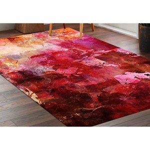 พรมสีเหลืองและชมพูแบบนามธรรม: ดีไซน์ลายปูนปั้นสีสันทันสมัย พรมเนื้อนุ่มแบบไม่ทอ - Product Image 3