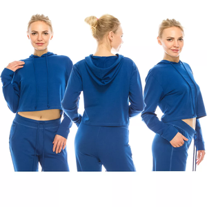 Manufacturer Women Clothing Two Pieces Crop Top and <b>Shorts</b> Set Custom Cropped Hoodie Half <b>Zip</b> Set - Product Image 2