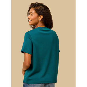 T-shirt basique décontracté pour femme 100 % coton uni respirant, coupe classique, col rond, manches courtes, broderie, vente en gros OEM - Product Image 3