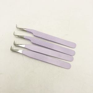 Pinzas profesionales de Extensión de pestañas de acero inoxidable púrpura 90 grados logotipo personalizado punta puntiaguda de agarre de diamante sostenible - Product Image 5