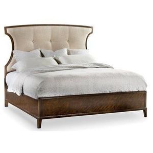 Cama moderna de mediados de siglo Tapicería beige de madera - Product Image 1