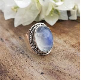 Rainbow Moonstone Gemstone <b>Boho</b> Statement <b>Ring</b> Handmade 925 Sterling <b>Silver</b> Artistic Bohemian Jewelry Elegant Gift <b>Ring</b> for Her - Product Image 1
