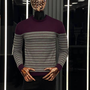 Pull décontracté pour homme d'hiver, anti-froissement, logo frontal, imprimé jacquard, coton, manches longues, chaud - Product Image 1