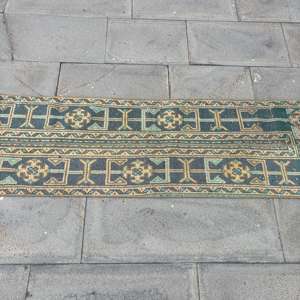 Alfombra Vintage Estilo Runner de 1.5x5.3 pies (45x161 cm), Alfombra de Lana con Estampado Animal Azul Turco - Product Image 3