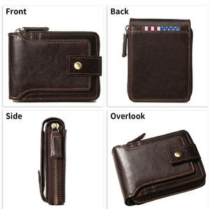 Unisex Men's Leather Wallet with Strap <b>Zipper</b> Clutch Short Male Purse with Open Closure Card Wallet Cell Phone Bag in Violet - Product Image 2