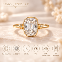 Bague de fiançailles en diamant de laboratoire 3 carats taille Old Mine, or jaune 14K, style vintage Old Mine, sertie clos, IGI, personnalisable OEM ODM