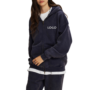 Sudadera con capucha larga de Invierno para mujer 2025, superventas, Color personalizado, cremallera, estilo callejero desgastado a mano, diseño de punto, 100% algodón con capucha - Product Image 3