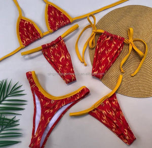 Conjunto de Bikini de Dos Piezas Elegante y Sexy para Mujer, Color Lila, con Apliques de Encaje y Borlas con Pedrería - Product Image 4