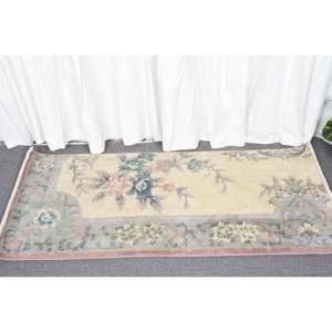 Classic Beige Blue <b>Vintage</b> Turkish Wool <b>Rug</b> 19 X 4.7ft Boho Handmade Patchwork Abstract Rectangle Hallway Latex Bedside <b>Rugs</b> - Product Image 1