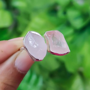 Anillos de cristal ajustables hechos a mano de Plata de Ley 925, cuarzo rosa a granel, piedra cruda, joyería de piedras preciosas, conjunto de bisel de estilo bohemio - Product Image 3