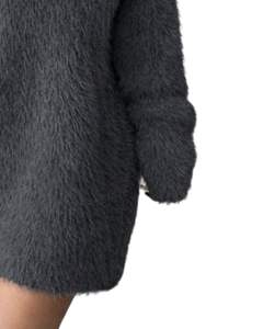 Vestido de Suéter de Punto Gris Personalizado para Mujer, Cuello en V, Manga Larga, Felpa Suave, Cálido para Invierno, Moda, OEM, Venta al por Mayor, Hecho a Medida - Product Image 6