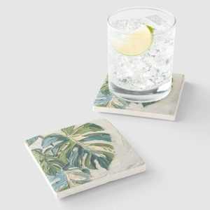 Sous-verre en pierre de marbre de feuille de Monstera, pierre calcaire, fait à la main, décoration naturelle pour la maison - Product Image 3