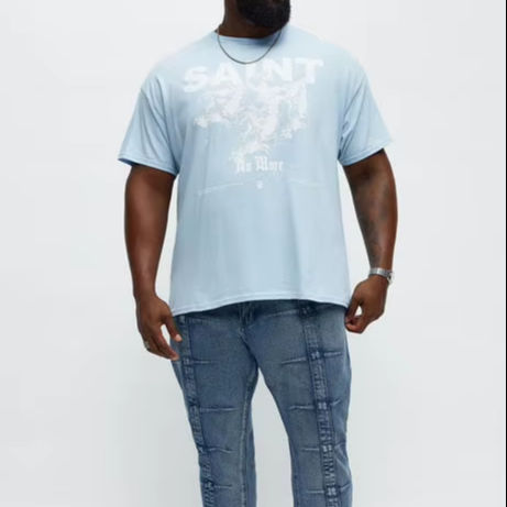 Hot Selling Sky Blue Color Tees Print On Demand Boxy Dtg Print Cropped T-shirts Oem Odm High Quality Men's Graphic T-shirts