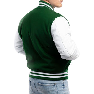 Chaqueta Universitaria Americana Personalizada Unisex, Cuerpo de Lana, Mangas de Cuero, Cierre de Cremallera, Estilo Vintage con Parches, Ecológica y Urbana - Product Image 2