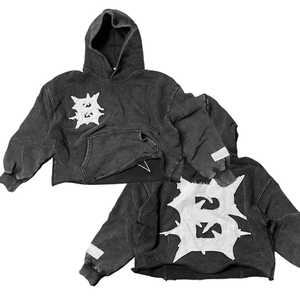 Sweat à capuche personnalisé délavé au soleil Streetwear bas quantité minimale de commande mode porter détresse sweat à capuche brodé unisexe Hip Hop sweats à capuche fabriqués au Pakistan - Product Image 3