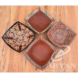 Bandeja de cuero con herramientas, cuencos de cuero genuino occidental para decoración del hogar, colección de artículos para el hogar decorativos hechos a mano, decoración elegante - Product Image 1