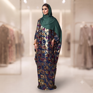 Ensemble Maqbal Dirac gris et blanc de qualité supérieure - Robe somalienne traditionnelle élégante avec des paillettes scintillantes et un châle assorti - Product Image 3