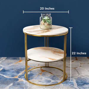 Mesa auxiliar de tres niveles de lujo ecológica más vendida, hecha a mano, personalizable, mármol de Metal dorado, mesa central baja, sala de estar - Product Image 2