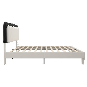 Cama de plataforma tapizada de tamaño queen moderna con diseño de cabecero ondulado único, perfecta para dormitorios minimalistas y elegantes - Product Image 4