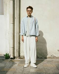 Boxy เสื้อเชิ๊ตผู้ชายผ้าฝ้ายลายทางแขนยาว, เสื้อเชิ๊ตผู้ชายผ้าฝ้ายระบายอากาศได้ดีกระดุมเดียวสำหรับฤดูใบไม้ร่วง - Product Image 3