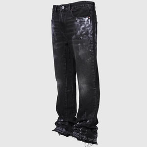 Pantalones vaqueros de mezclilla azules desgastados con diseño personalizado para hombre, ropa de calle holgada, pantalones informales rectos ajustados lavados con ácido - Product Image 4